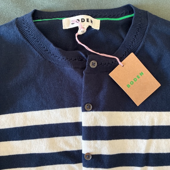NWT Boden Emilia navy blue and white stripe cardigan sweater M - Picture 2 of 10